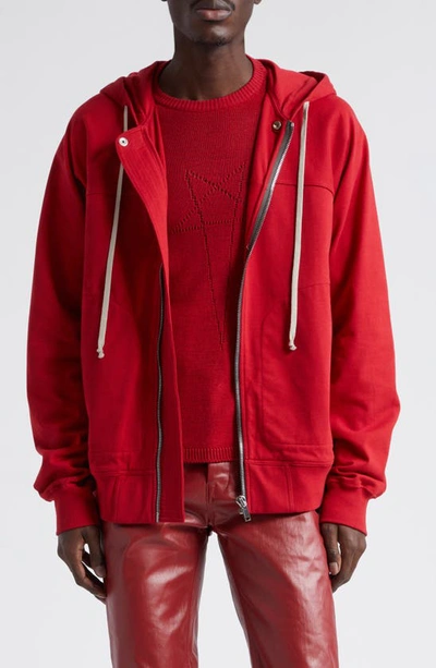 Shop Rick Owens Cotton Fleece Zip Hoodie In Cardinal Red