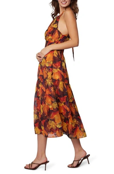 Shop Lost + Wander Surreal Metallic Floral Midi Dress In Orange-multi