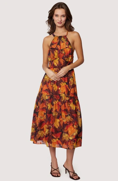 Shop Lost + Wander Surreal Metallic Floral Midi Dress In Orange-multi