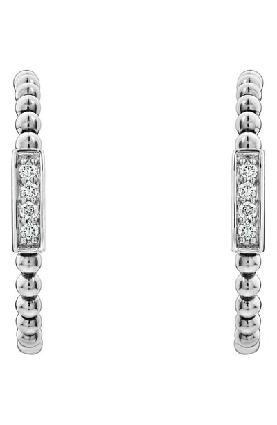 Shop Lagos Caviar Spark Diamond Hoop Earrings In Silver/ Diamond