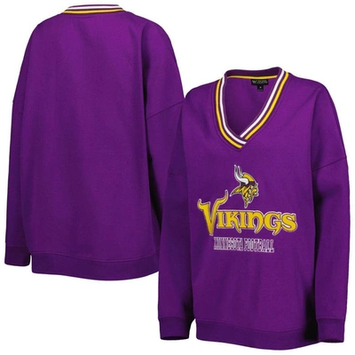 Shop The Wild Collective Purple Minnesota Vikings Vintage V-neck Pullover Sweatshirt