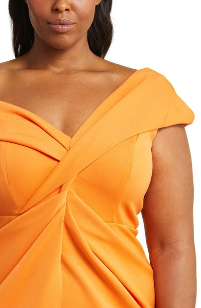 Shop Asos Design Curve Off The Shoulder Twist Front Midi Dress In Orange