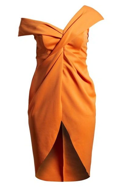 Shop Asos Design Curve Off The Shoulder Twist Front Midi Dress In Orange