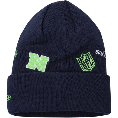 Shop New Era Youth  College Navy Seattle Seahawks Identity Cuffed Knit Hat