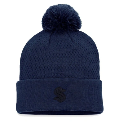 Shop Fanatics Branded Deep Sea Blue Seattle Kraken Authentic Pro Road Cuffed Knit Hat With Pom