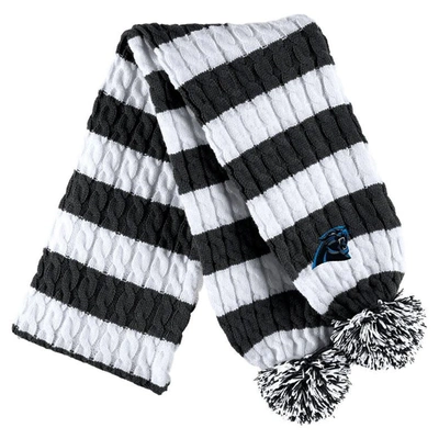 Shop Wear By Erin Andrews Black/white Carolina Panthers Cable Stripe Cuffed Knit Hat With Pom And Scarf