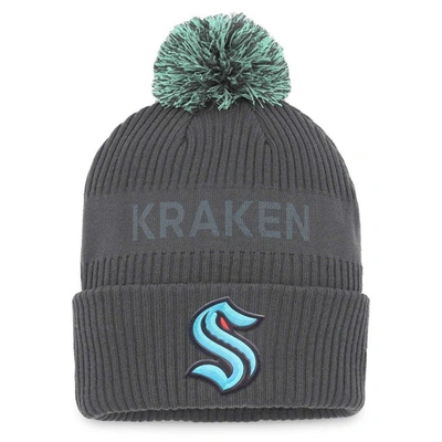 Shop Fanatics Branded Charcoal Seattle Kraken Authentic Pro Home Ice Cuffed Knit Hat With Pom