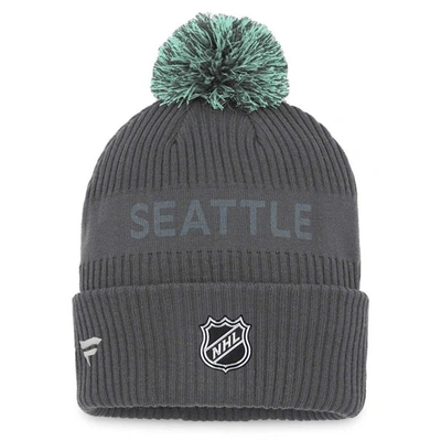 Shop Fanatics Branded Charcoal Seattle Kraken Authentic Pro Home Ice Cuffed Knit Hat With Pom