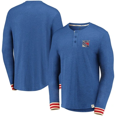 Shop Fanatics Branded Heathered Blue New York Rangers True Classics Henley Long Sleeve T-shirt