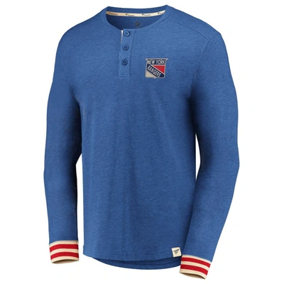 Shop Fanatics Branded Heathered Blue New York Rangers True Classics Henley Long Sleeve T-shirt