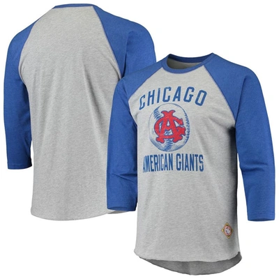 Shop Stitches Heathered Gray/royal Chicago American Giants Negro League Wordmark Raglan 3/4-sleeve T-shir In Heather Gray