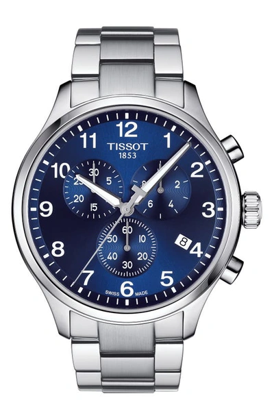 Shop Tissot Chrono Xl Collection Chronograph Bracelet Watch, 45mm In Silver/ Blue/ Silver