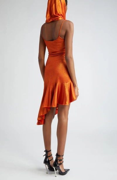 Shop Maccapani The Hood Asymmetric Jersey Halter Dress In Laminated Orange