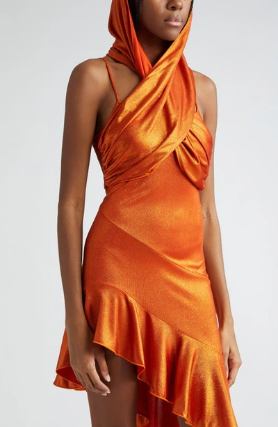 Shop Maccapani The Hood Asymmetric Jersey Halter Dress In Laminated Orange