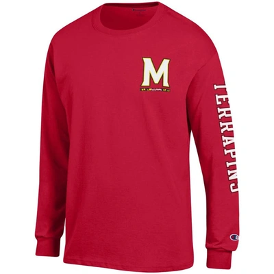 Shop Champion Red Maryland Terrapins Team Stack Long Sleeve T-shirt