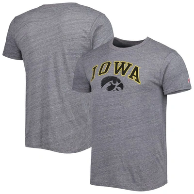 Shop League Collegiate Wear Heather Gray Iowa Hawkeyes 1965 Arch Victory Falls Tri-blend T-shirt