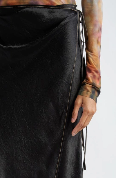 Shop Acne Studios Iala Crinkle Satin Wrap Skirt In Black