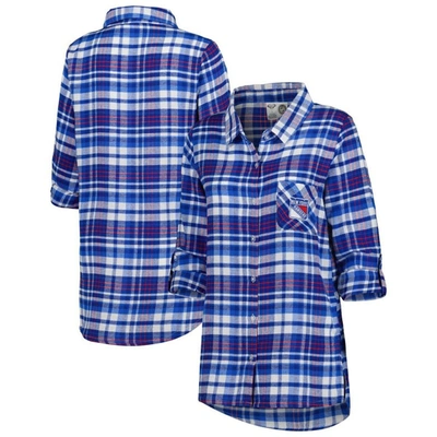 Shop Concepts Sport Blue New York Rangers Mainstay Flannel Full-button Long Sleeve Nightshirt