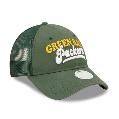 Shop New Era Green Green Bay Packers Team Trucker 9forty Snapback Hat