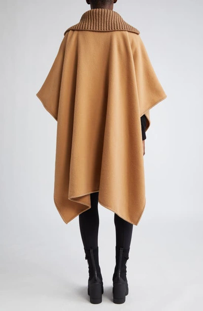 Shop Moncler Mixed Media Wool Cape In Sand