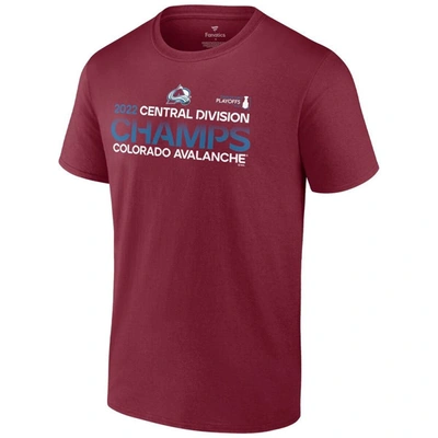 Shop Fanatics Branded Burgundy Colorado Avalanche 2022 Central Division Champions T-shirt In Garnet