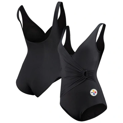 Shop Tommy Bahama Black Pittsburgh Steelers Pearl Clara Wrap One-piece Swimsuit