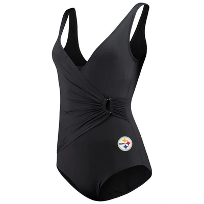 Shop Tommy Bahama Black Pittsburgh Steelers Pearl Clara Wrap One-piece Swimsuit