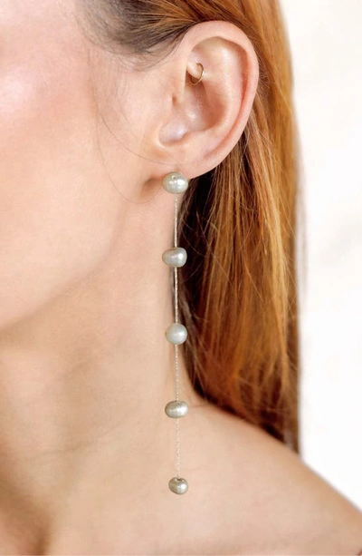 Shop Ettika Dripping Freshwater Pearl Linear Drop Earrings In Olive
