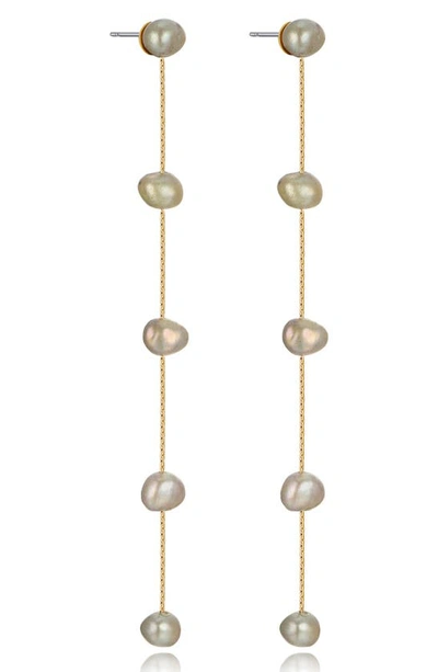 Shop Ettika Dripping Freshwater Pearl Linear Drop Earrings In Olive