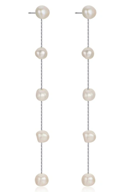Shop Ettika Dripping Freshwater Pearl Linear Drop Earrings In Silver