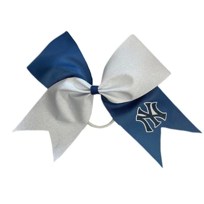 Shop Usa Licensed Bows New York Yankees Jumbo Glitter Bow With Ponytail Holder In Navy