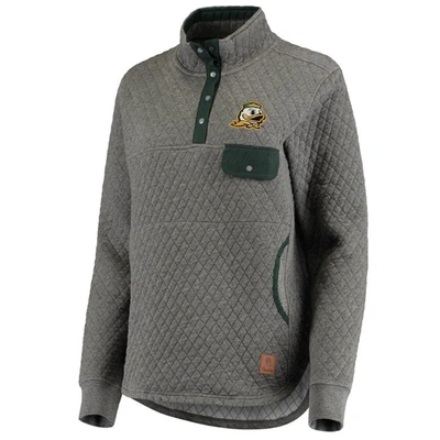 Shop Pressbox Heathered Gray/green Oregon Ducks Magnum Quilted Quarter-snap Jacket In Heather Gray