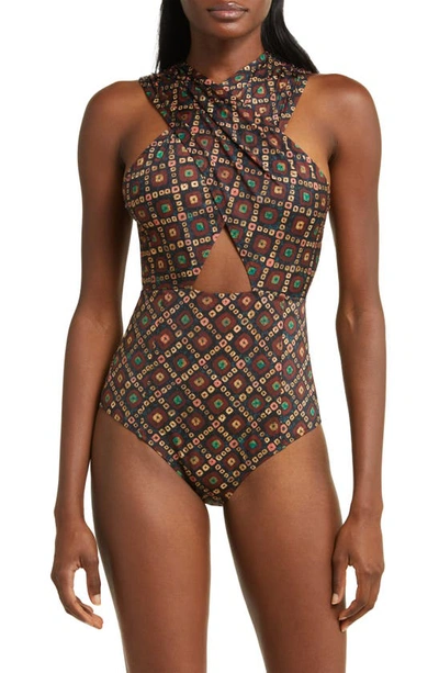 Shop Ulla Johnson Keiran Crisscross One-piece Swimsuit In Bronzite