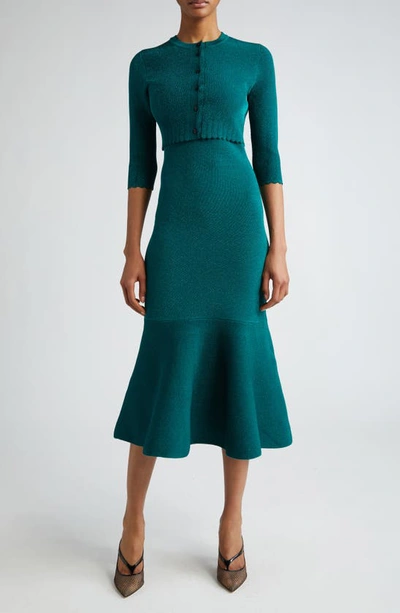 Shop Victoria Beckham Metallic Sleeveless Knit Dress In Green