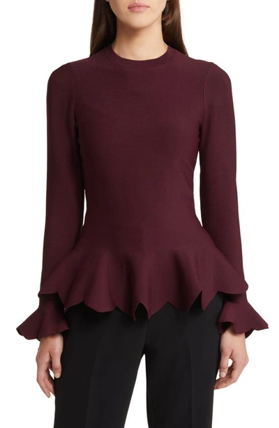 Shop Ted Baker Lillyyy Long Sleeve Peplum Top In Dark Red