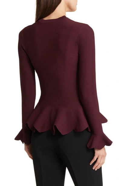 Shop Ted Baker Lillyyy Long Sleeve Peplum Top In Dark Red