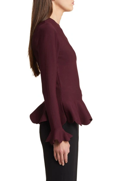 Shop Ted Baker Lillyyy Long Sleeve Peplum Top In Dark Red