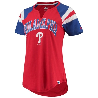 STARTER STARTER RED/ROYAL PHILADELPHIA PHILLIES GAME ON NOTCH NECK RAGLAN T-SHIRT 