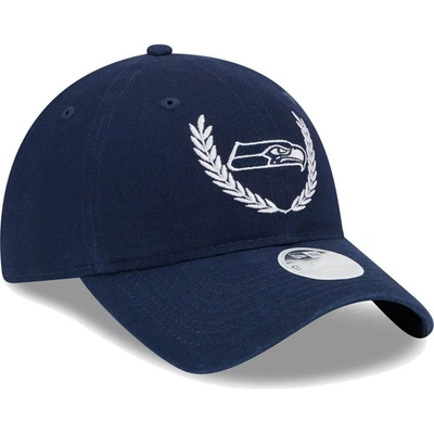 Shop New Era College Navy Seattle Seahawks Leaves 9twenty Adjustable Hat