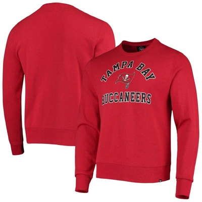 Shop 47 ' Red Tampa Bay Buccaneers Varsity Arch Headline Fleece Pullover Sweatshirt