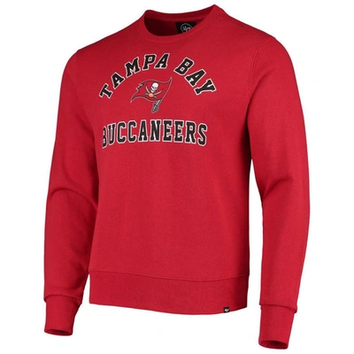 Shop 47 ' Red Tampa Bay Buccaneers Varsity Arch Headline Fleece Pullover Sweatshirt