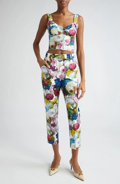 Dolce & Gabbana White Polka Silk Corset Bustier Top In Fiore Notturno