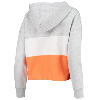 Shop 47 ' Heathered Gray/heathered Orange Clemson Tigers Lizzy Colorblocked Cropped Pullover Hoodie In Heather Gray