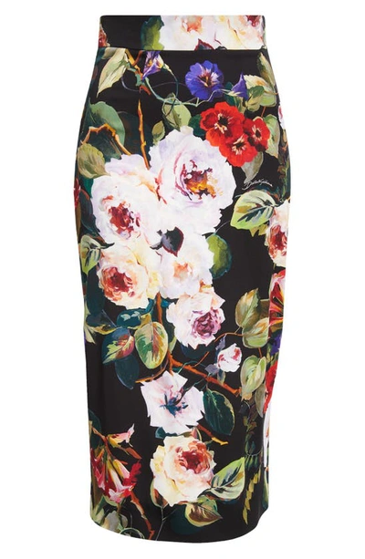 Shop Dolce & Gabbana Dolce&gabbana Floral Print Charmeuse Pencil Skirt In Hn4yaroseto Fdo Nero