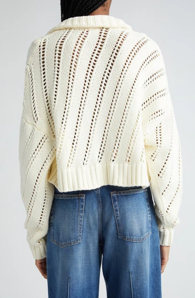 Shop Staud Hampton Mixed Stitch Half-zip Cotton Blend Sweater In Ivory