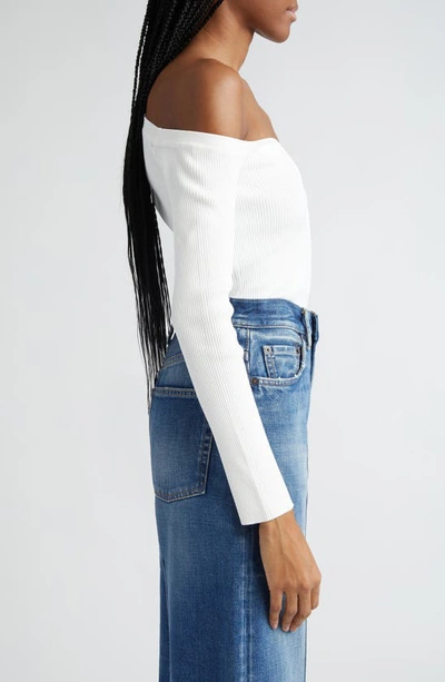 Staud Craftsman One Shoulder Ribbed Cardigan In Ivory