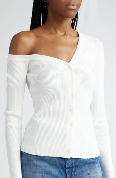 Staud Craftsman One Shoulder Ribbed Cardigan In Ivory