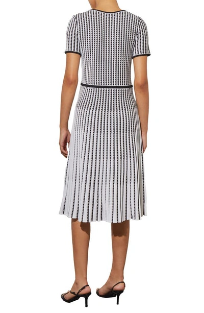 Ming Wang Grid Stripe Flare Knit Dress In White/ Black