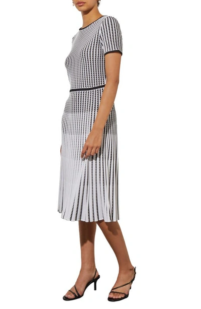 Ming Wang Grid Stripe Flare Knit Dress In White/ Black