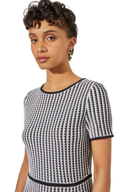 Ming Wang Grid Stripe Flare Knit Dress In White/ Black